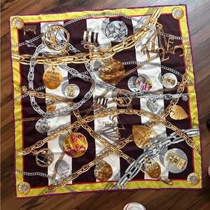 Henri Bendel Gold and Silver Chain Pattern large silk scarf